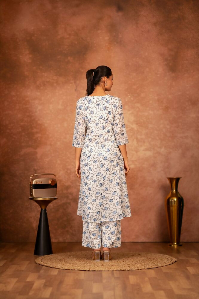 Joban Fashion Blue Hand Block Printed Cotton Suit Set | Grocsy