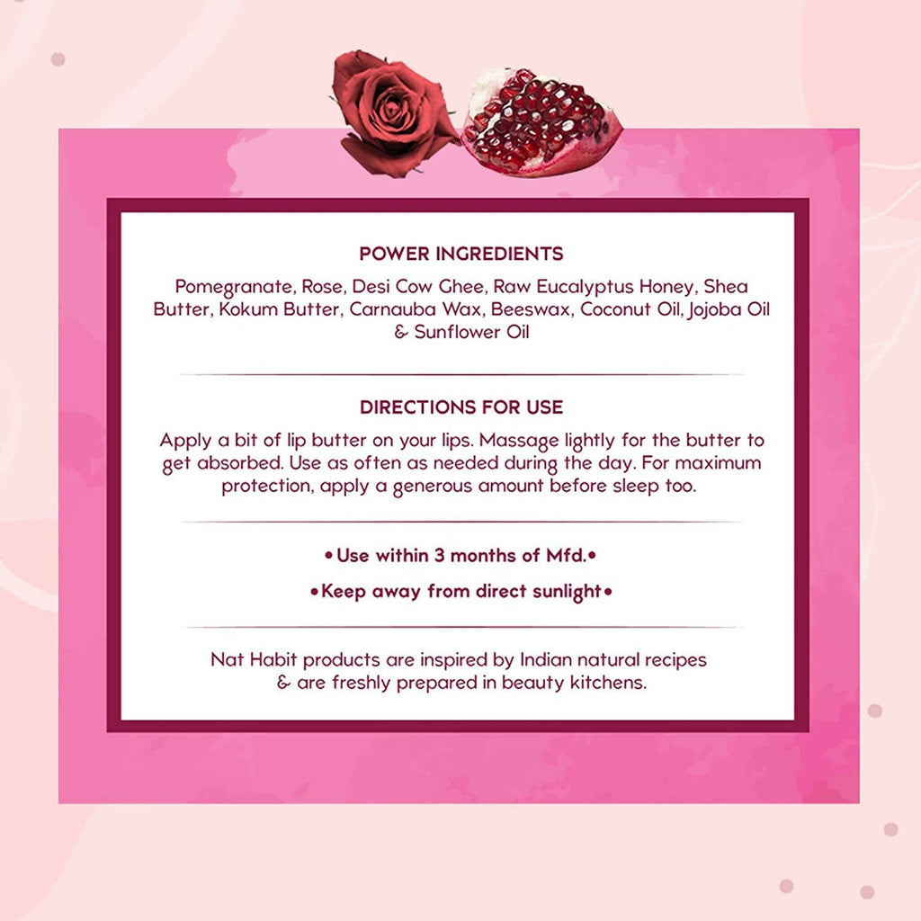 Nat Habit Pomegranate Rose Lip Butter With Ghee And Honey | Grocsy