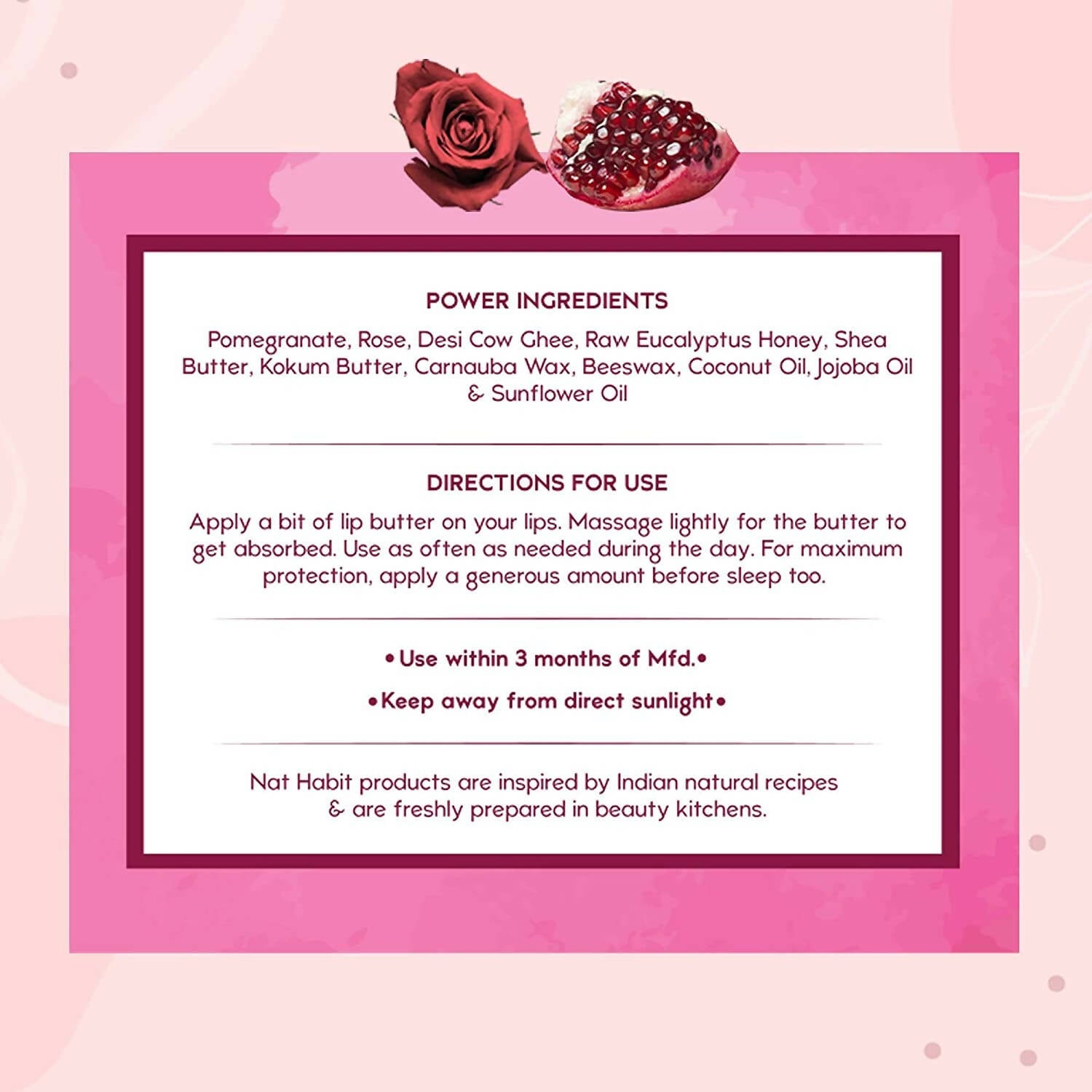 Nat Habit Pomegranate Rose Lip Butter With Ghee And Honey | Grocsy
