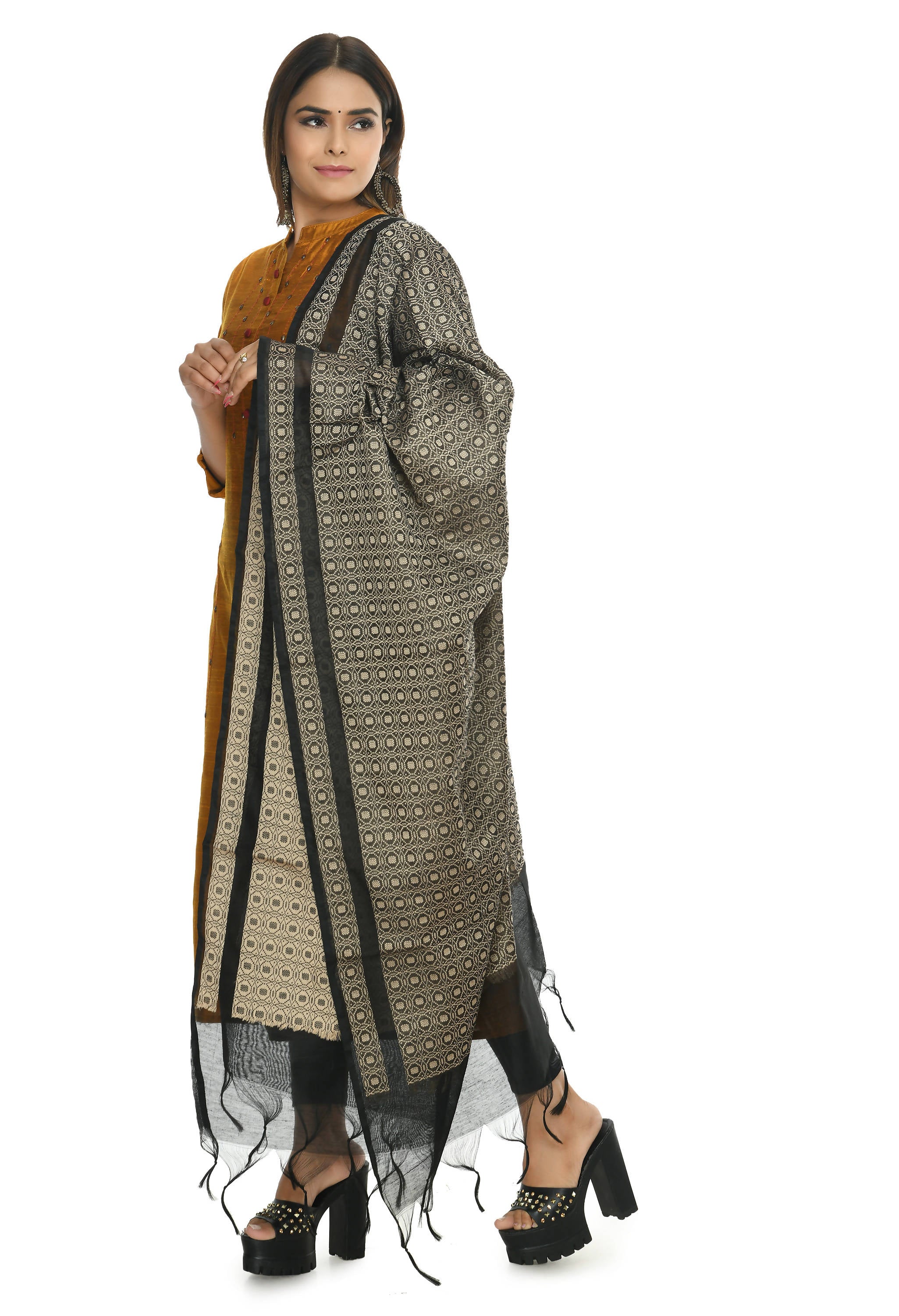 Mominos Fashion Moeza Beautiful Handloom Cotton Black Dupatta | Grocsy
