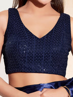 Joban Fashion Navy Blue Sequin Padded Blouse With V Neck Sleeveless | Grocsy