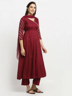 Rudra Bazaar Wine Angrakha Style Flared Anarkali Kurta with Pyjamas & Dupatta | Grocsy