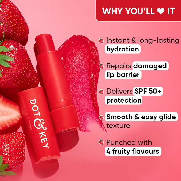 Dot & Key Barrier Repair Hydrating Lip Balm SPF 50 With Ceramides & Peptides Strawberry Red | Grocsy