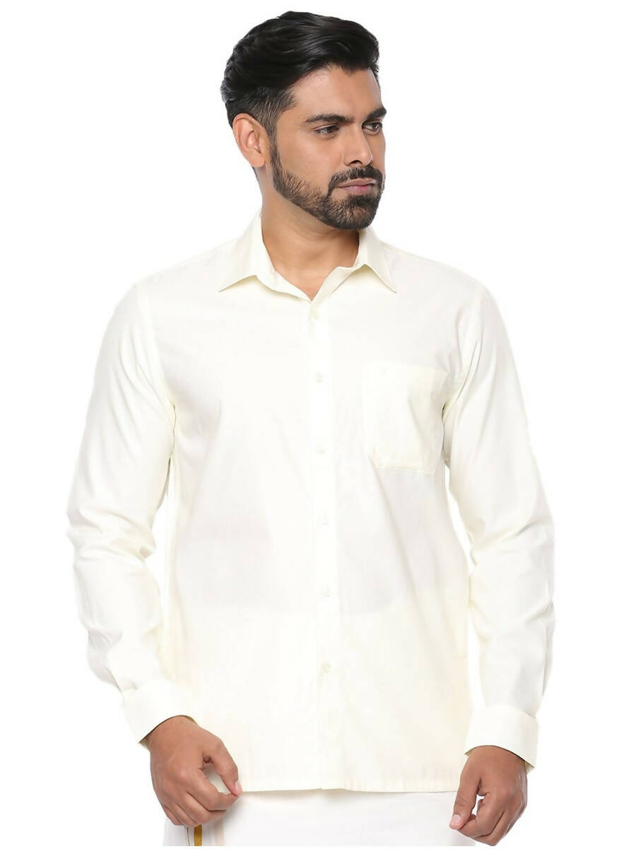 Ramraj Cotton Mens Poly Cotton Cream Colour Full Sleeve Shirt | Grocsy