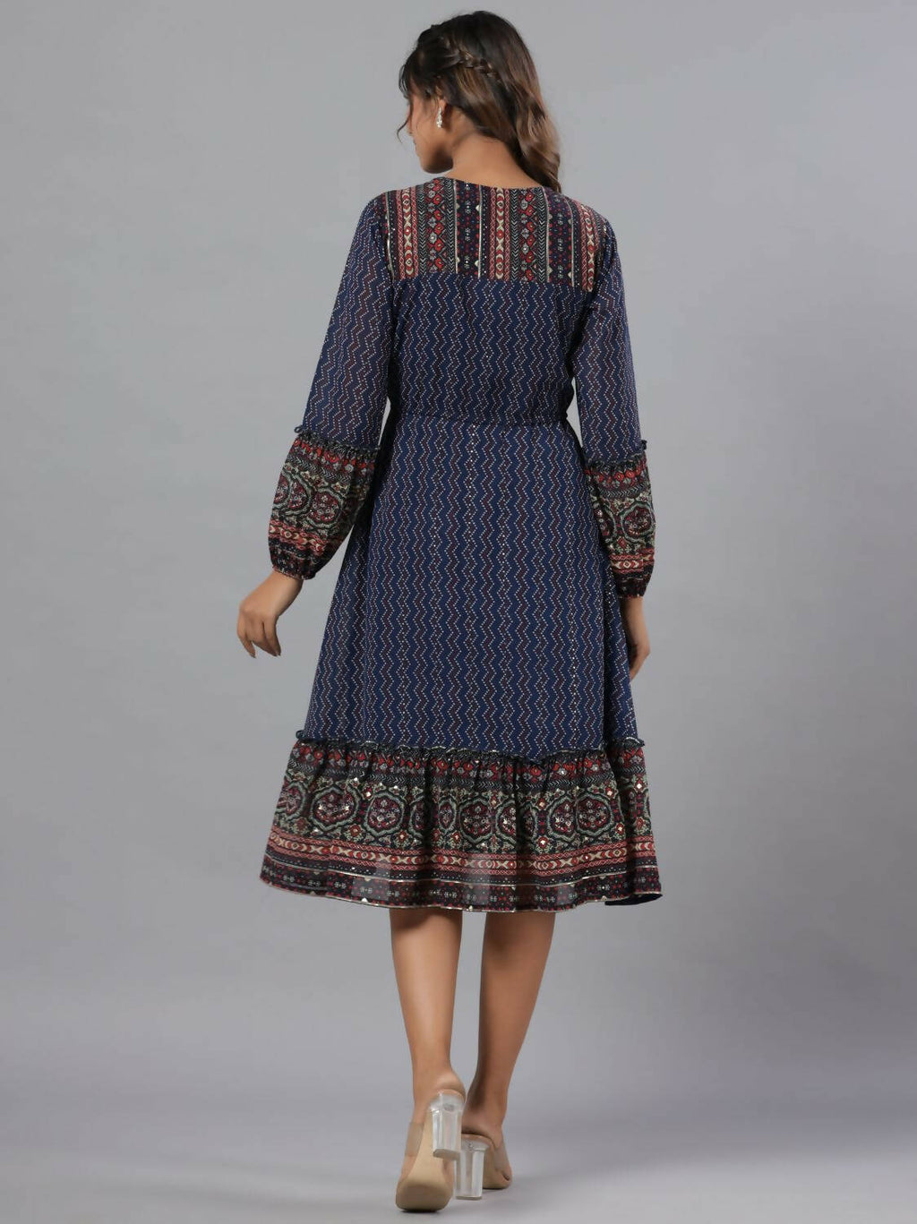Juniper Women Navy Blue Georgette Printed Midi Dress | Grocsy