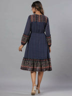 Juniper Women Navy Blue Georgette Printed Midi Dress | Grocsy