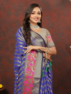 Lorenvalley Fashion Purple Soft Silk Woven Design with Zari Weaving Leheriya Design Saree | Grocsy