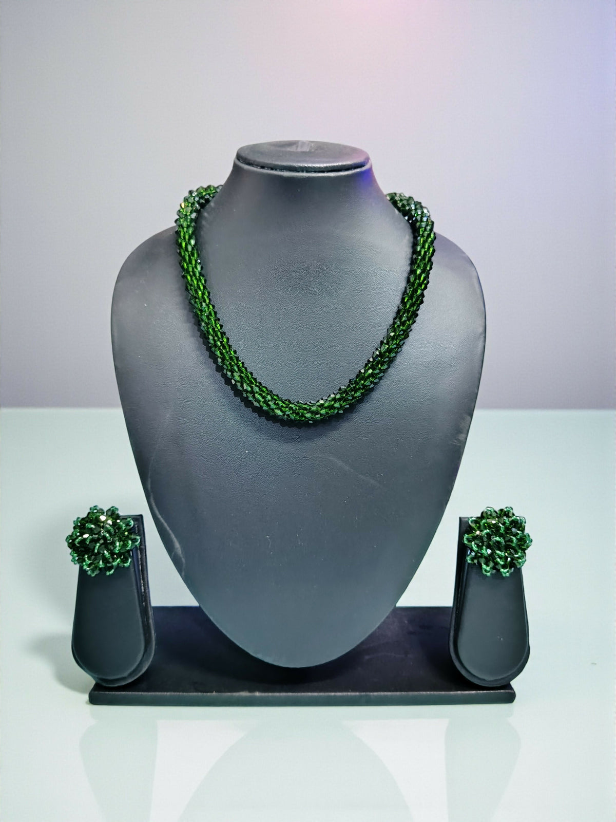 Inhanns Noor-E-Jalwa – Handmade Crystal Bead Necklace / Necklace With Earrings -Adjustable - Dark Green | Grocsy