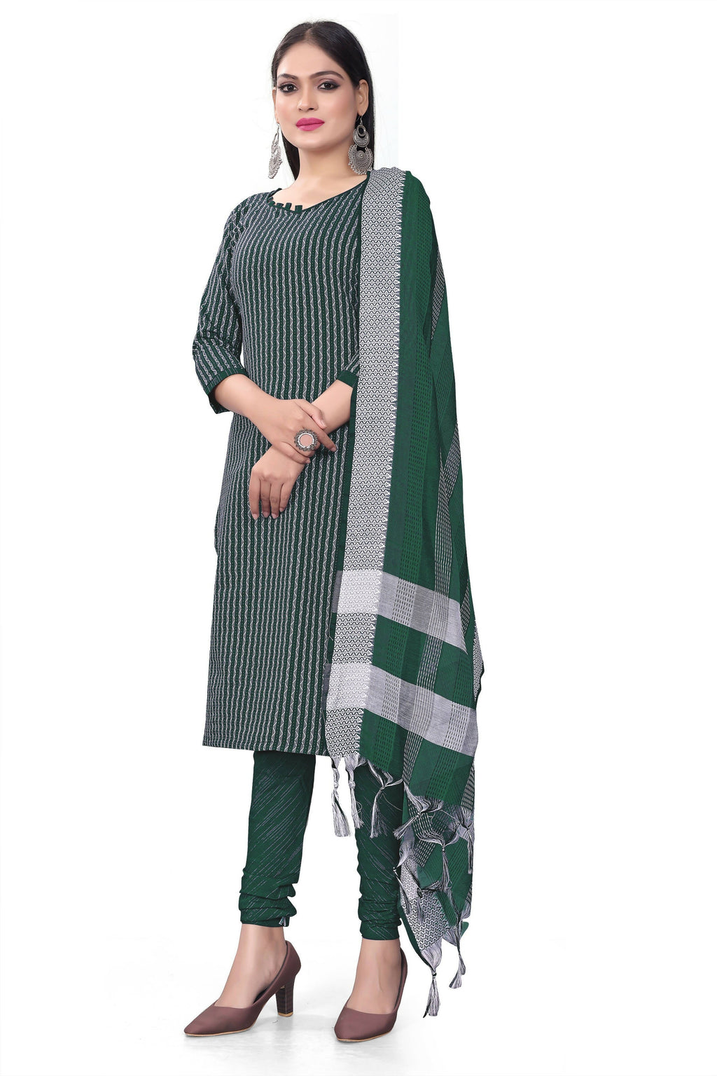 Green Cotton Jacquard Woven Unstitched Dress Material - Amara | Grocsy
