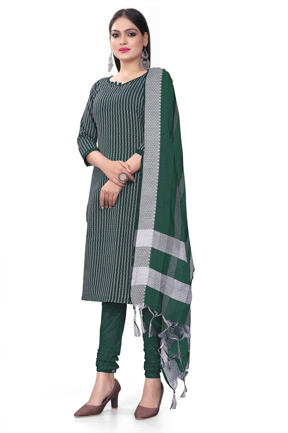 Green Cotton Jacquard Woven Unstitched Dress Material - Amara | Grocsy