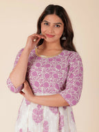 Aramya Anarkali Soft Cotton Floral Print Women's Kurta - White | Grocsy