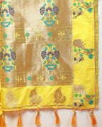 Lorenvalley Fashion Yellow Soft Paithani Silk Woven Design Gold Zari Meenakari Weaving Saree | Grocsy