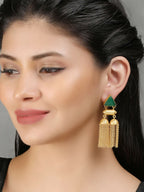 Joban Fashion Women Green Stone Matte Gold Jhumka | Grocsy
