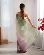 Pista and Wine Crunchy Crush Pedding Color Embroidery Work Party Wear Saree - Zuleika | Grocsy