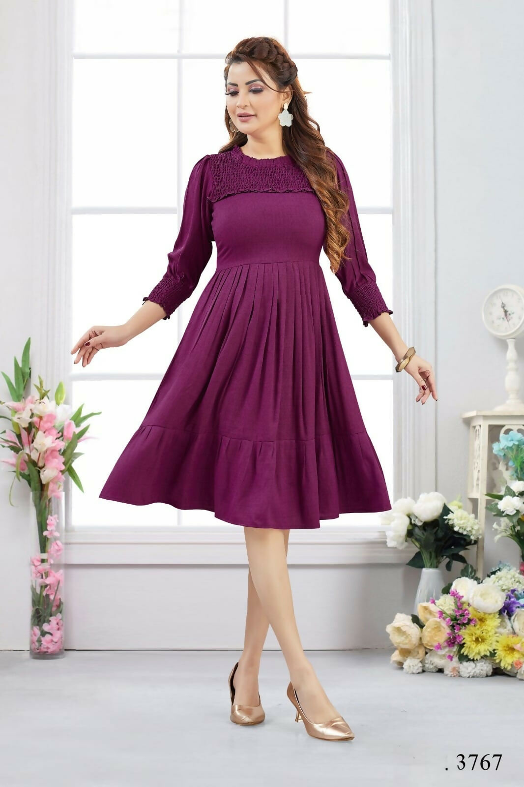 Joban Fashion Rayon Wine Color Tunic | Grocsy