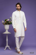 Raivat Ethnic Art Banarasi Silk Thread Work Kurta Pajama In Cream Colour | Grocsy