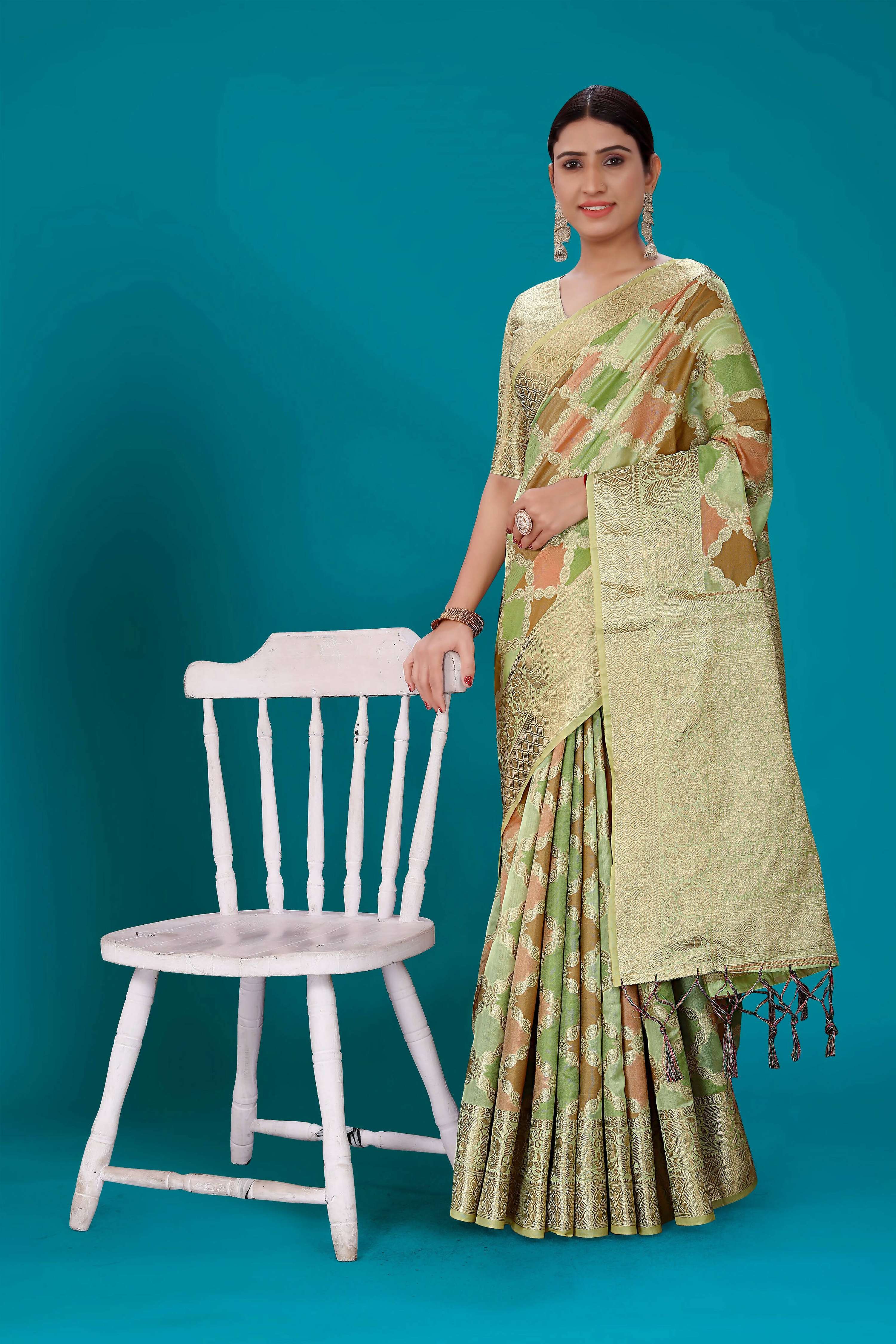 Pista Soft Organza Woven Design Saree with Unstitched Blouse Piece - Zaara | Grocsy