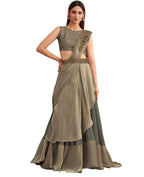 Green Satin Embroidered Ready To Wear Saree With Unstitched Blouse Piece - Nandika | Grocsy