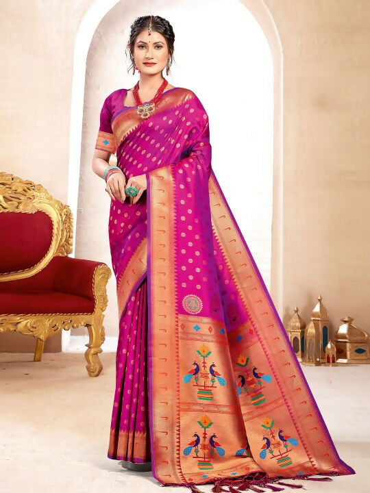 Shree Shyam Fashion Paithani Silk Purple Saree | Grocsy