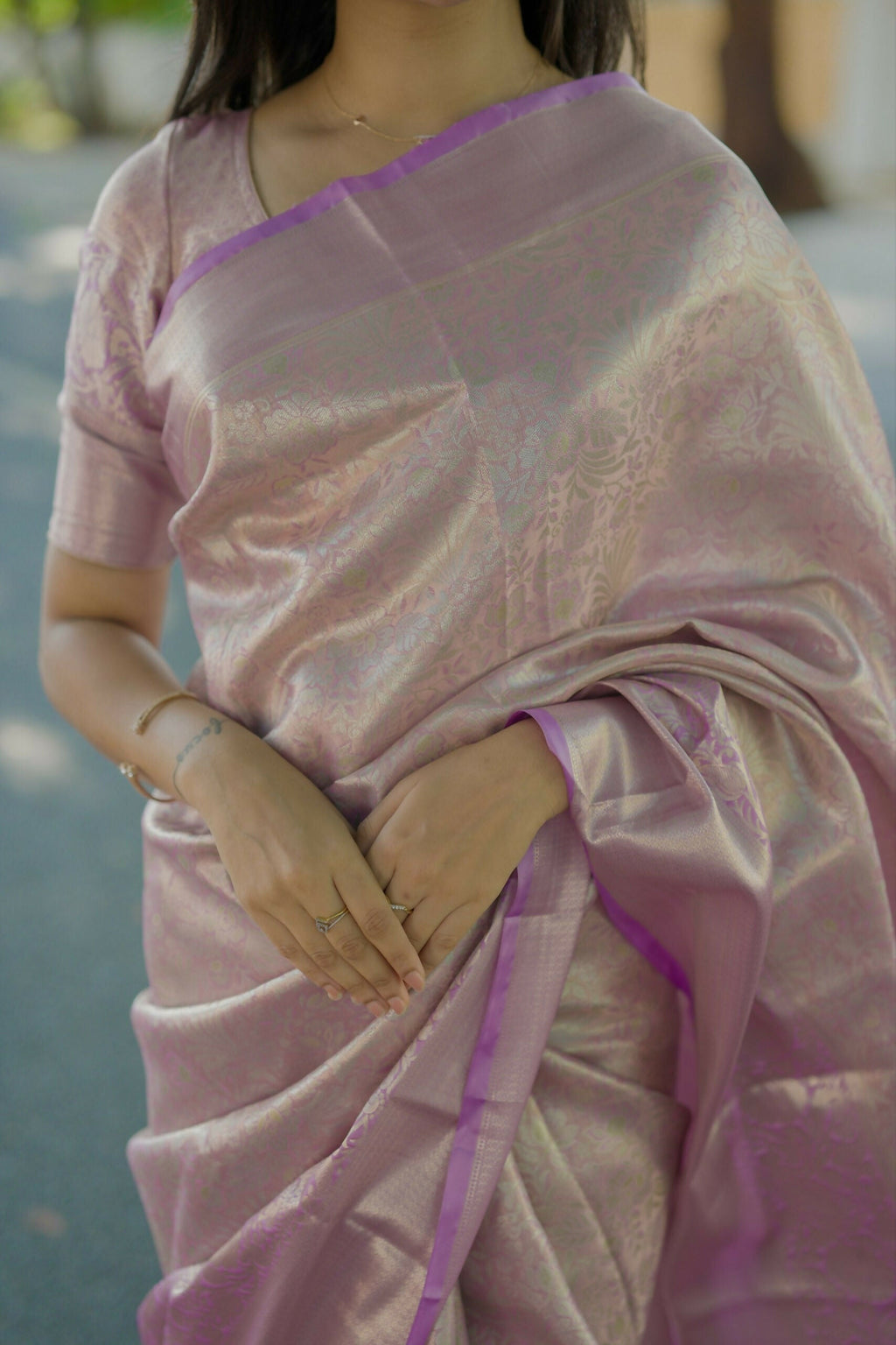Prime Volt Bridal Kanchipuram Silk Saree with Rich Zari Weaving & Contrast Border-Purple | Grocsy
