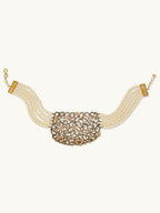 Nuyug 22K Gold-Plated Cubic Zirconia Studded & Pearl Beaded Necklace Set | Grocsy