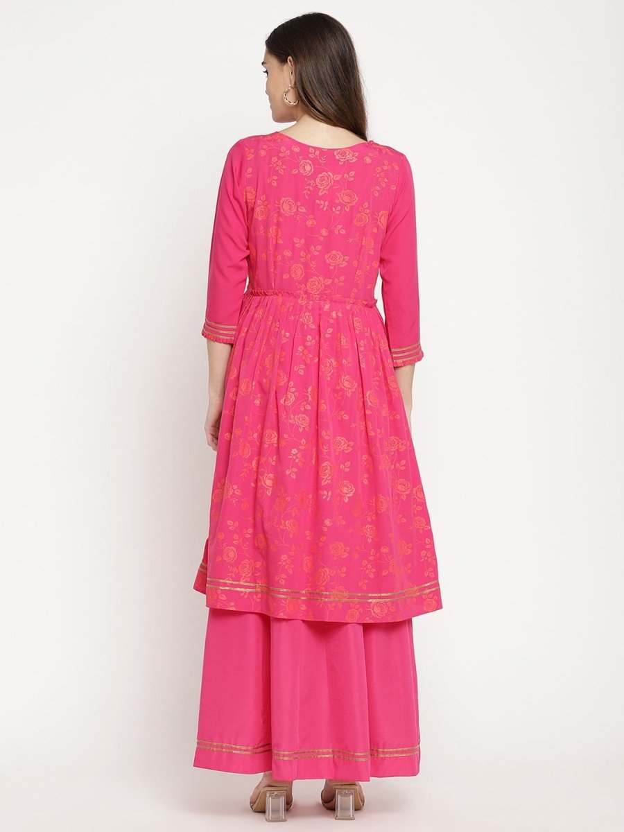 Ahalyaa Dark Pink Crepe Khari Print Dress For Women | Grocsy