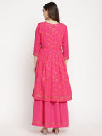 Ahalyaa Dark Pink Crepe Khari Print Dress For Women | Grocsy