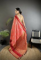 Joban Fashion Salmon Pink Banarasi Soft Silk Woven Saree | Grocsy
