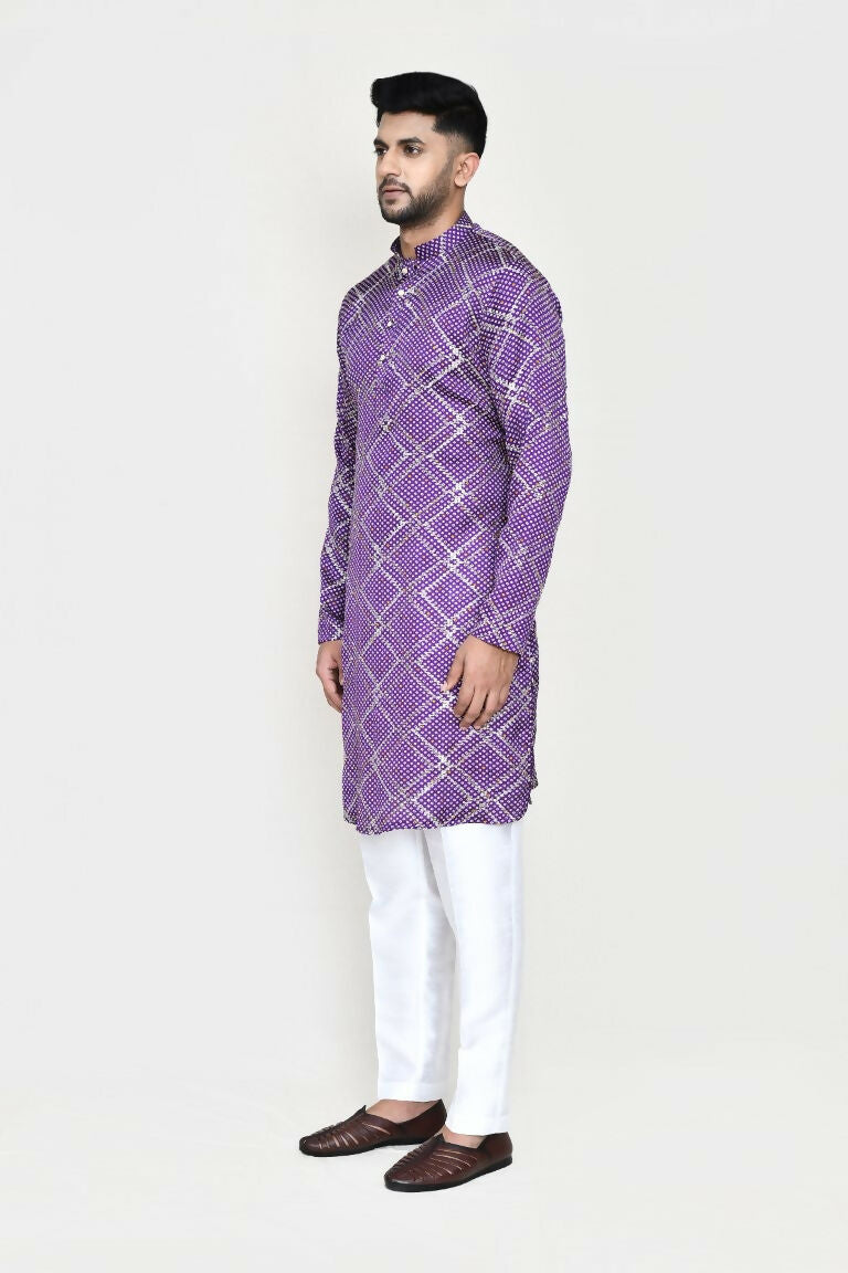 Joban Fashion Purple Colored Silk With Sequence Work Fabric Kurta With Straight Fit Pant | Grocsy