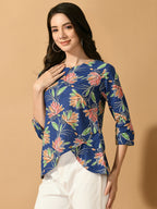 Myshka Women's Blue Printed Party Top | Grocsy
