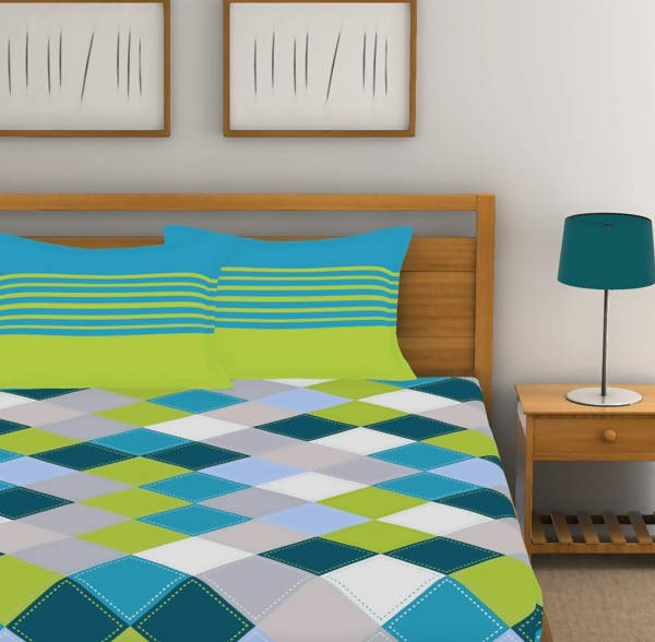 Vamika Printed Cotton Multicolor Latest Design Bedsheet With Pillow Covers (LEOC_CHECK_SG) | Grocsy