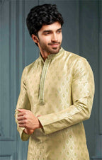 Joban Fashion Men's Golden & Pista Poly Jacquard Kurta Pajama | Grocsy