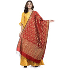 A R Silk Women's Vanarsi Silk Zari Embroidery Mehroon Fancy Dupatta | Grocsy