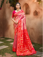 Sangam Prints Red Kanjivaram Silk Woven Work Traditional Saree | Grocsy