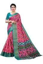 Vamika Pink & Green Linen Jari Border Saree (JANKI PINK) | Grocsy