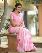 DEIANA'S Beautiful Designer Golden zari Soft Lichi Silk Saree - Baby pink | Grocsy