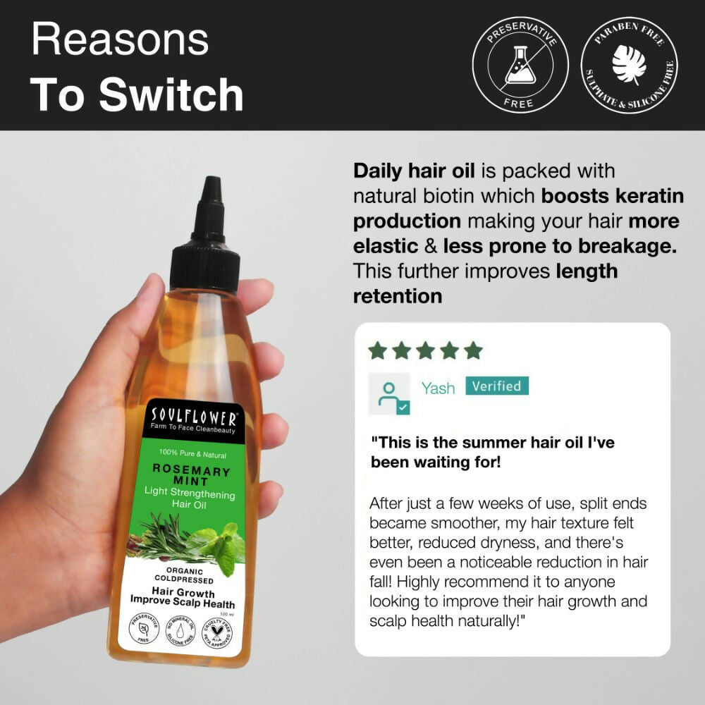 Soulflower Rosemary Mint Hair Growth Oil For Hair Fall & Dandruff Control, Light Hair Oil | Grocsy
