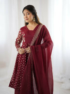 Teeya Creation Maroon Color Embroidery Work Wedding Wear Salwar Suit | Grocsy