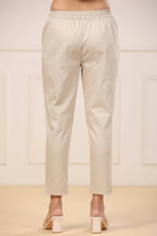 Juniper Women's Beige Cotton Spendex Solid Straight Pant | Grocsy