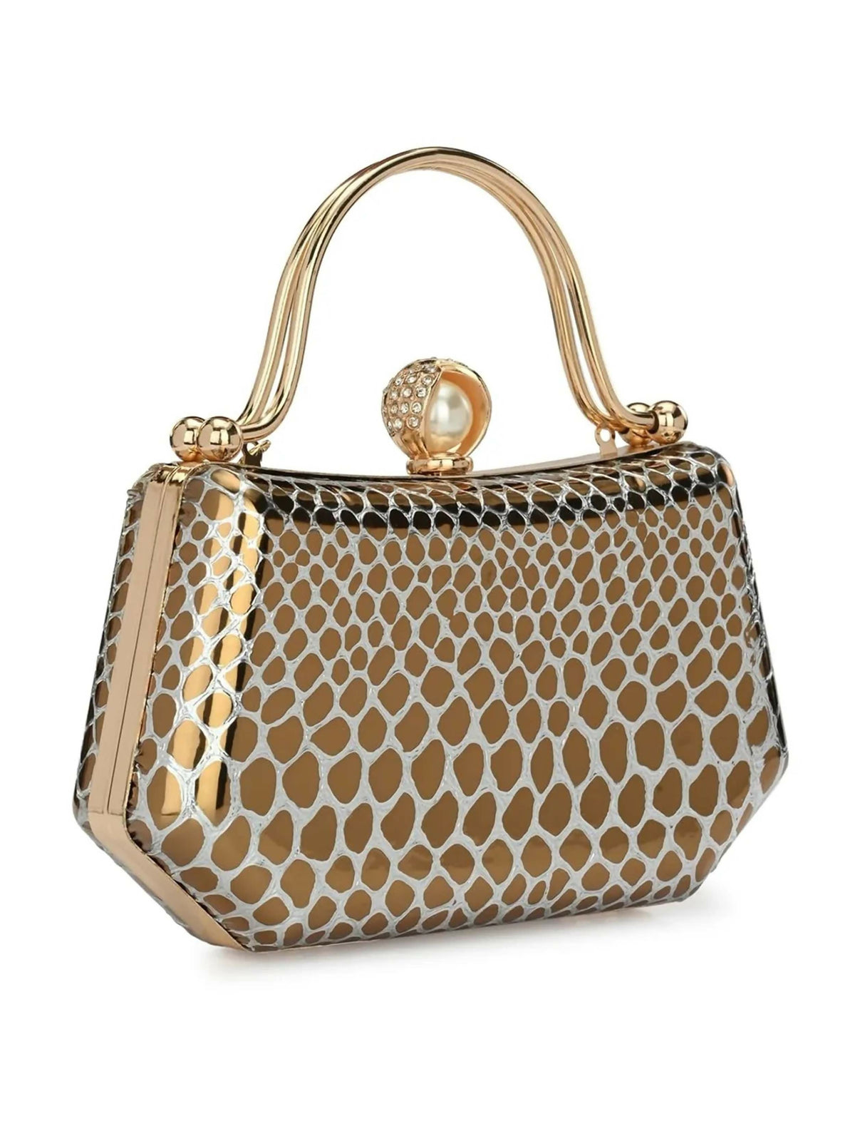 Joban Fashion Printed Embellished Box Clutch - Golden | Grocsy