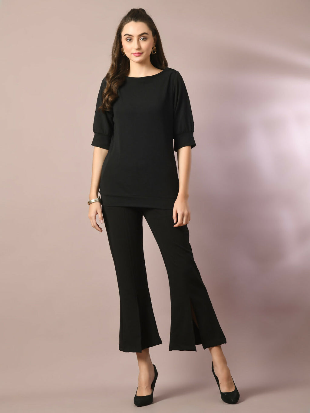 Myshka Women's Black Solid Party Parallel Trousers | Grocsy