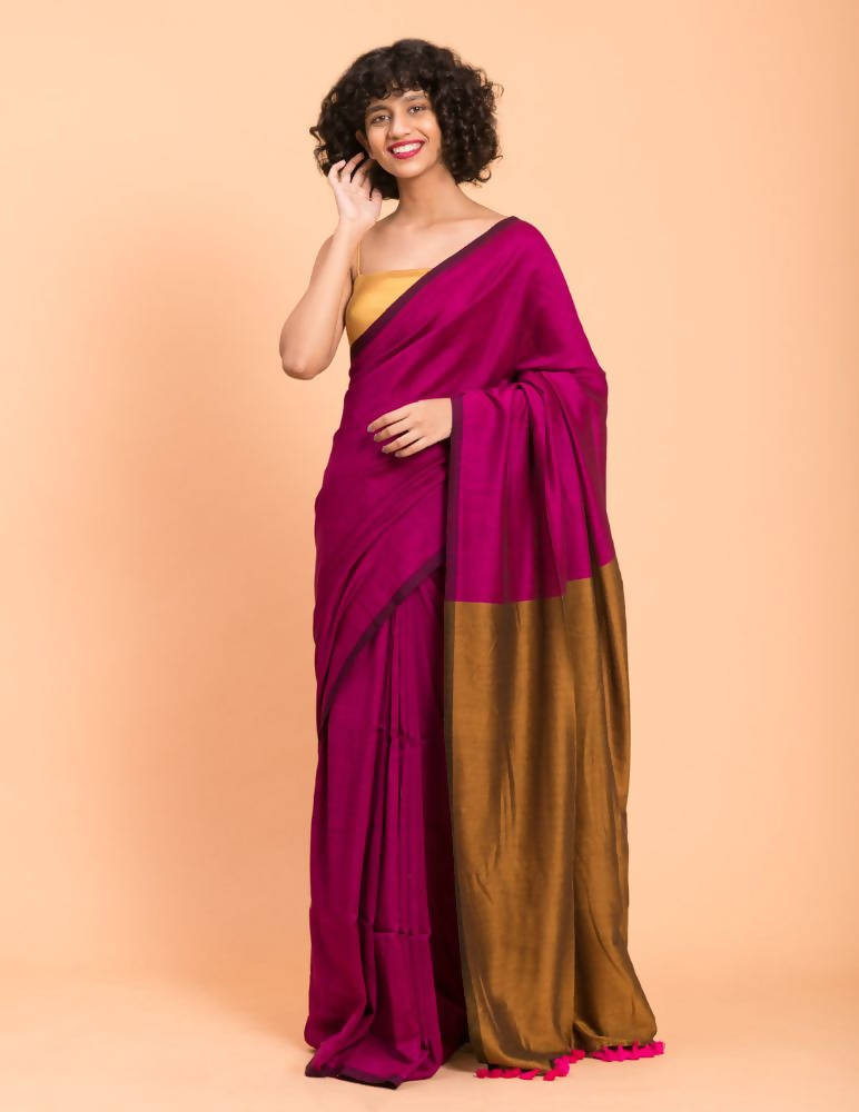 Suta Pink Golden Colorblocked Saree | Grocsy