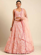 House of Panchhi Coral Pink Net Sequins and Zarkan embroidery Lehenga choli & Dupatta | Grocsy