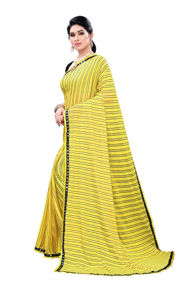 Vamika Yellow Malai Silk Printed Saree (Zigzag Yellow) | Grocsy