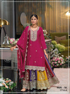Anaita Magenta Heavy Chinon Stitched Suit with Embroidery & Sequence Work | Grocsy