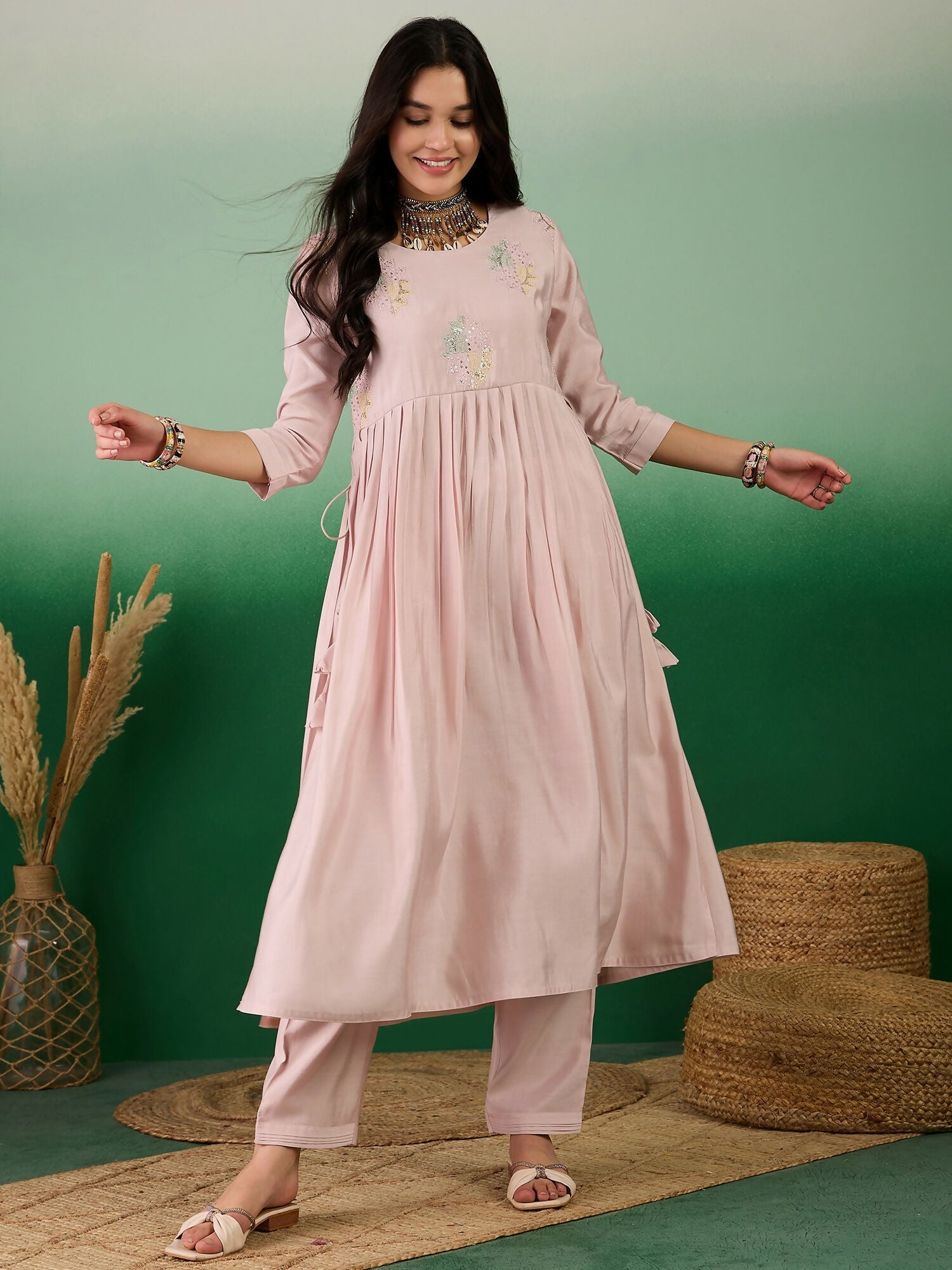Pink Embroidered Muslin Kurta and Trouser - Berlin | Grocsy