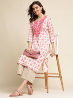 Pink Poly Rayon Aztec Printed Straight Fit Kurta - Prasuti | Grocsy
