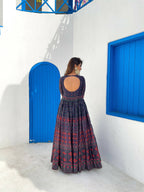 Partywear Designer Blue Chanderi Suit - Anbazaar | Grocsy