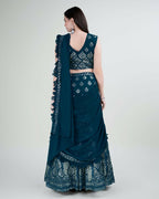 Teal Georgette Sequence Embroidered Lehenga Choli with Dupatta - Tanya | Grocsy