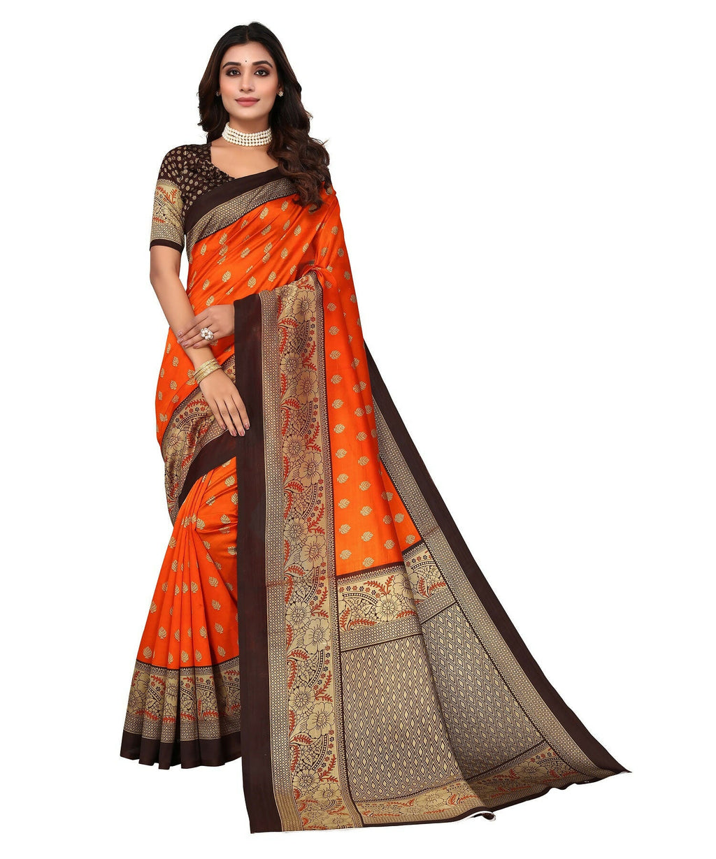 Vamika Orange Printed Art Silk Saree | Grocsy